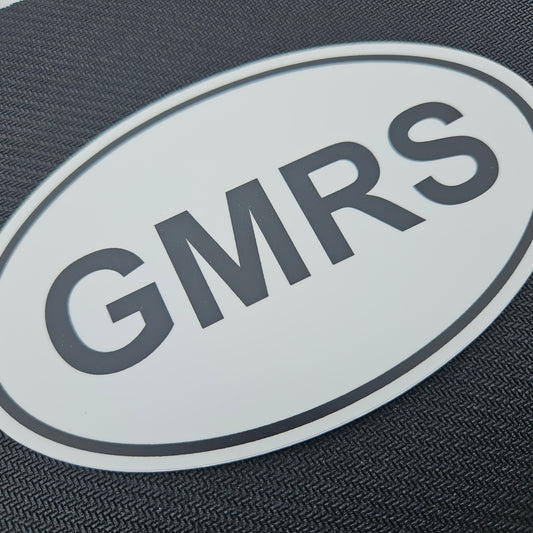 Euro-Style GMRS Sticker – 3x5" Black Letters