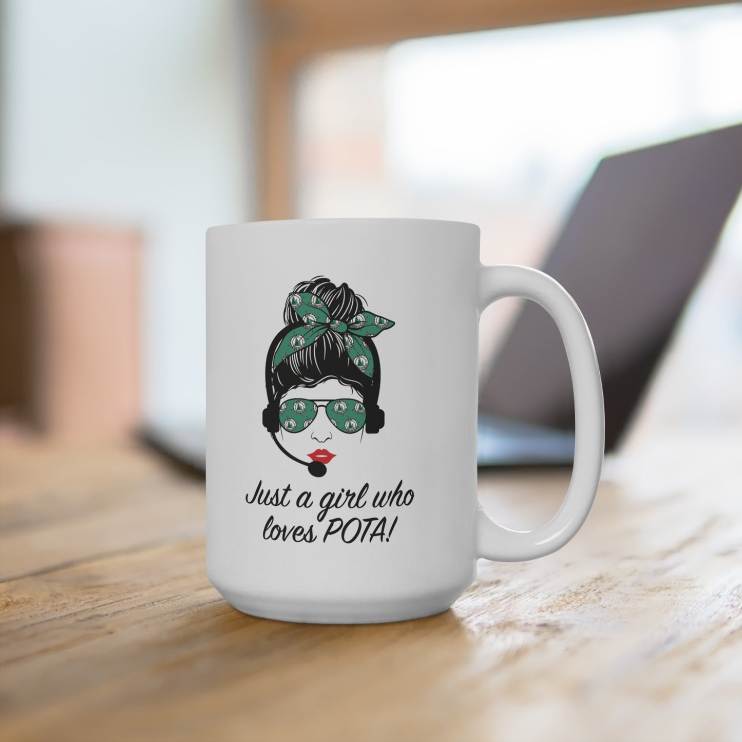 Mug 15oz Just a Girl who loves POTA Coffee Mug for Parks On The Air Ham Radio