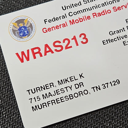 Full-Color GMRS License Reference Card - Plastic Wallet Card (PVC)