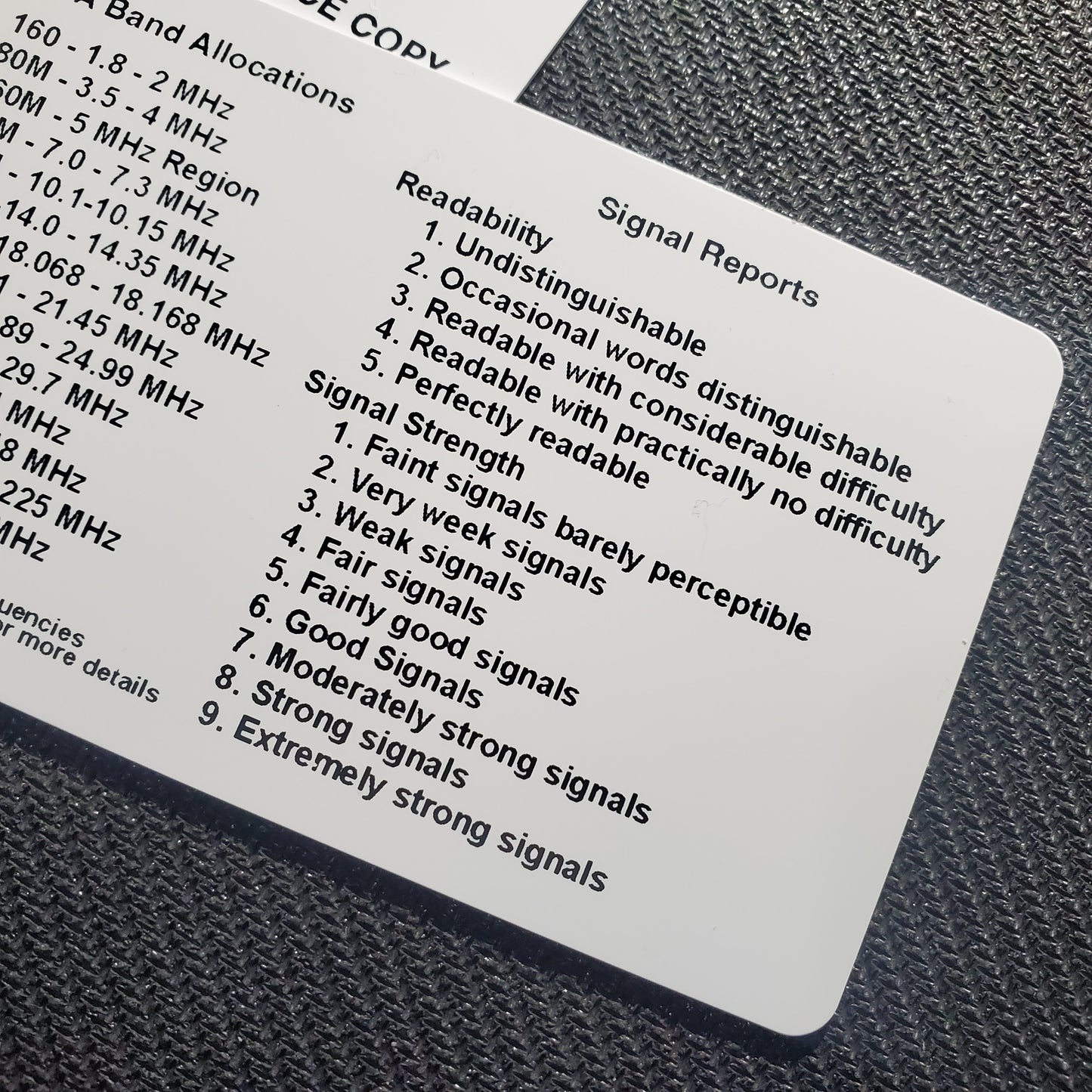 Full-Color Ham Radio License Reference Card - Plastic Wallet Card (PVC)