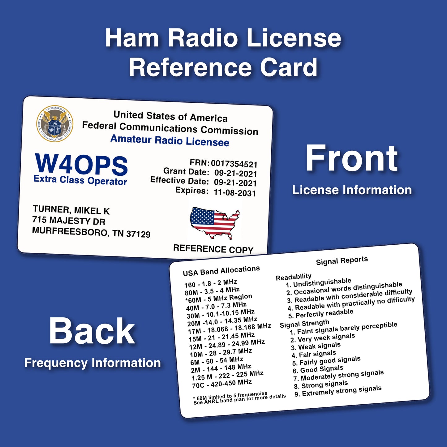 Full-Color Ham Radio License Reference Card - Plastic Wallet Card (PVC)